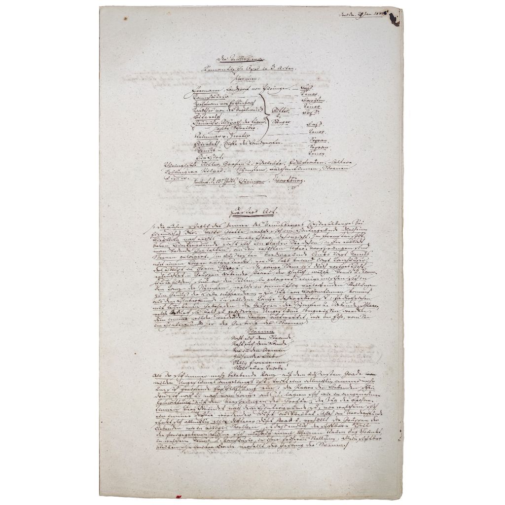 Detailansicht der ersten Seite der Erstschrift des Tannhäuser-Librettos