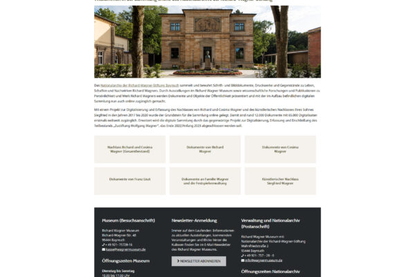 Screenshot: Startseite der „Sammlung online“ © Nationalarchiv der Richard-Wagner-Stiftung, Bayreuth