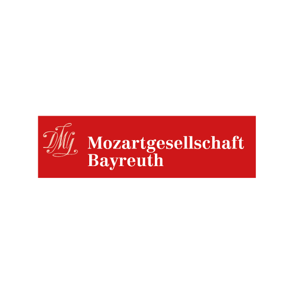 Logo der Mozartgesellschaft Bayreuth in rot mit weißer Schrift