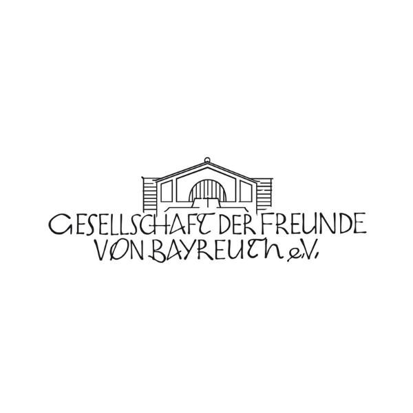 Logo der Gesellschaft der Freunde von Bayreuth e. V. in Schwarz-Weiß mit stilisierter Illustration des Bayreuther Festspielhauses